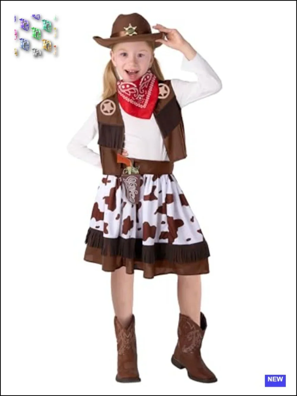 Kids Cowgirl Costume 8pc Halloween Outfit with Vest, Skirt, Hat Toddler